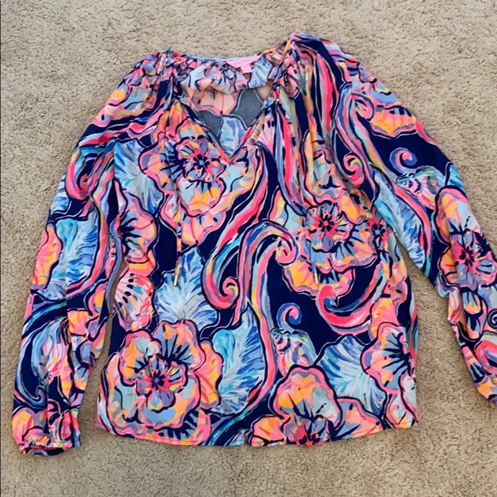 Lilly Pulitzer Willa Top Nauti Navy Boho Bateau